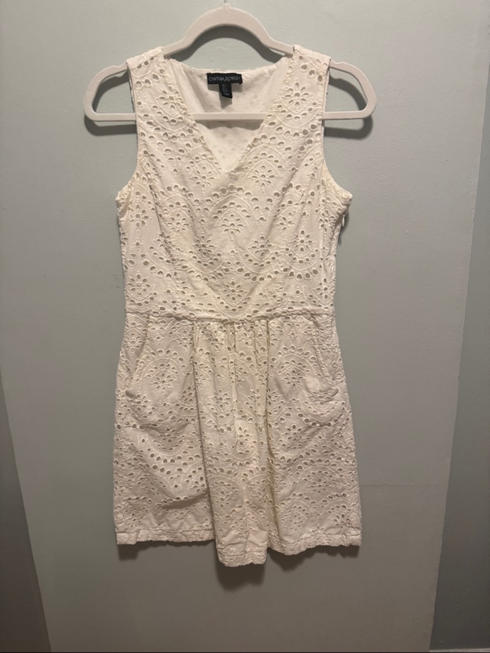 Cynthia Rowley Cream Eyelet V-Neck Mini Dress